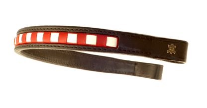 Döbert Leder-Stirnband braun, rot-weiß gewürfelt