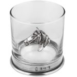 Glas Tumbler mit Zinnboden und Pferdekopf