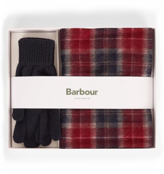 Barbour Geschenkset Schal & Handschuhe Tartan, cranberry